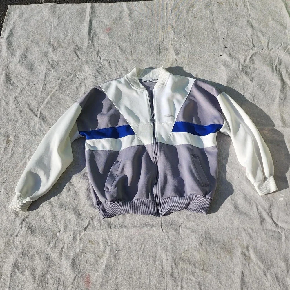 Classic vintage MacGregor white, gray and blue zip‎ up jacket